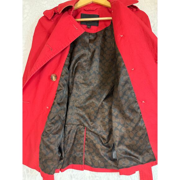 COACH Icon Belted Double Breasted Lined Short Trench Coat Persimmon Red Small - Picture 4 of 15